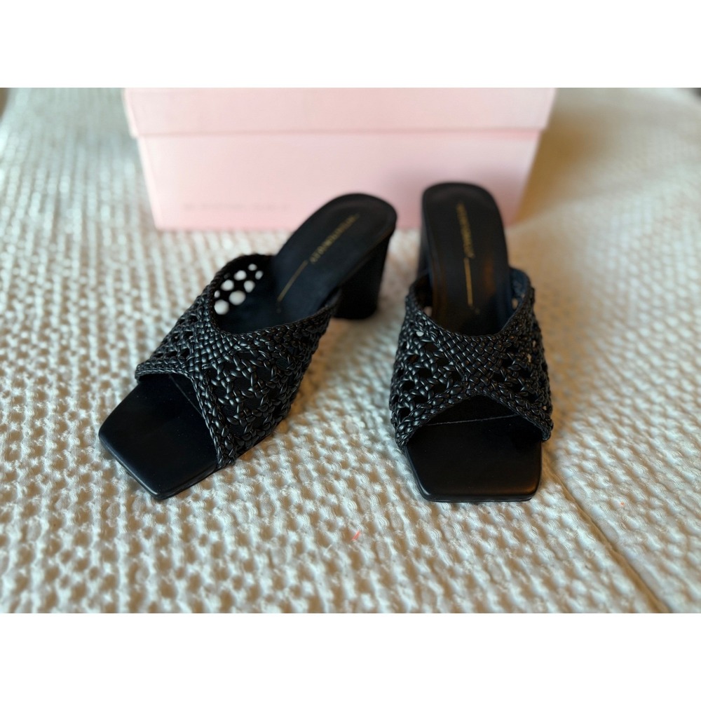 Intentionally Blank Cassandra Blackβ Woven Vegan Leather Block Heel Mules Size 5